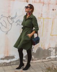 Long Sleeve Belted Button Up Shirt Dress - Army Green  / FASHION