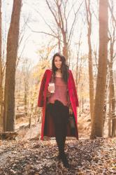 Upstate New York :: Oversized sweater & Red coat