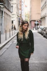 Green slit back dress