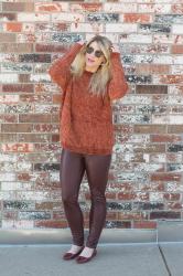 Pumpkin Chenille + Leather Leggings.