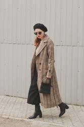 Oversized plaid trench coat