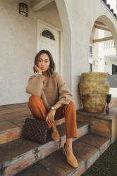 Boxy Camel Sweater and Camel Suede Pumps