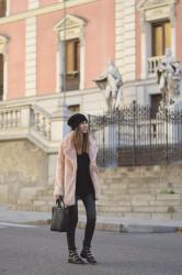 Pink faux fur coat