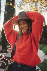 Red sweater + hat