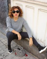 Cable Knit Lace Up Sweater / FASHION