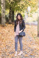 Blush Lace Top + Faux Leather Jacket