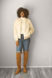 Ivory Faux Fur Jacket + Over The Knee Boots
