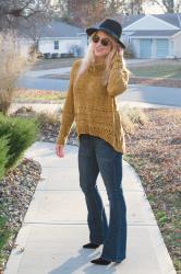 Mustard Chenille Sweater + Flares.