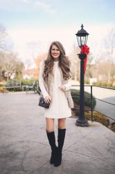 Faux Fur Vest + Cable Knit Dress