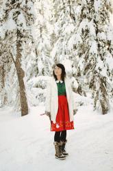 outfit: gingerbread and snow in Tahoe