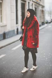 Fausse Fourrure Rouge – Elodie in Paris