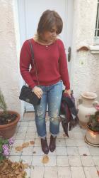 Pull bordeaux et jean boyfriend