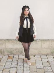 Gilet sans manches faux fur et jupe velours