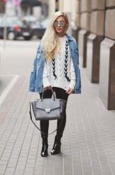 PLECIONY SWETER OVERSIZE + JEANSOWA KURTKA