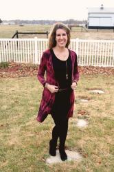 Thursday Fashion Files Link Up #139 – Burgundy Tie Dye Cardi for the Winter