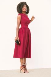 One Shoulder Draped Midi Dress