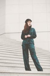 Green suit – Elodie in Paris