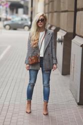 MARYNARKA W KRATKĘ + CAMELOWE DODATKI / checked blazer + camel boots and bag