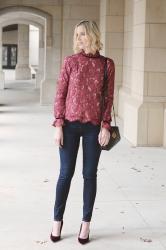 Velvet Tie Back Lace Blouse