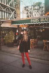 Outfit: red tights and nighttime in Paris