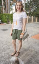 Outfit Formulas: Stripe Tees and Floral Embroidered Olive Shorts