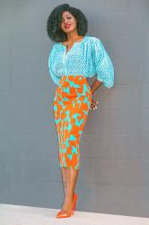 Balloon Sleeves Top + Printed Pencil Skirt