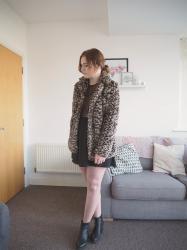 LEOPARD PRINT FUR JACKET. TRUSTY BLACK DRESS. 