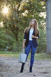 MARYNARKA W PRĄŻKI | SZARY SHOPPER ROSEGAL