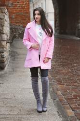 pink woolen coat