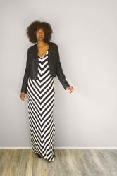 Black and White Chevron Stripe Maxi Dress