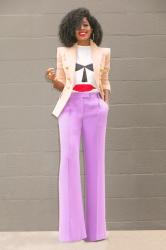 Double Breasted Blazer + Silk Mask Tee + Wide Leg Pants