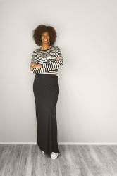 Tiger Stripe Sweater + Black Maxi Skirt