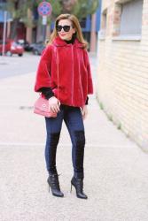 How to wear a red faux fur jacket