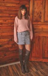 pastel pink puffed sleeve sweater