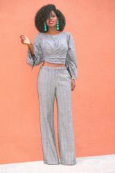 Wrap Top + Houndstooth Wide Leg Pants