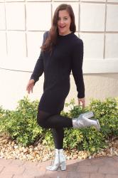A Navy Sweater Dress with Sparkle Boots