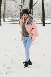 pink winter look