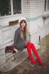 Outfit: polkadots and red boots