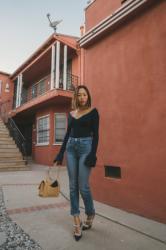 A Classic Knit Top, Jeans and Embellished Heels