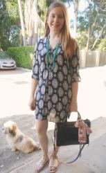 Blue and Green: Printed Dresses and Rebecca Minkoff Regan Satchel Tote Bag