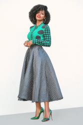 Multi Polka Dot Shirt + Textured Dotted Midi Skirt