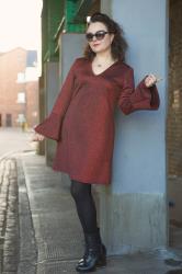 Red glitter dress with bell sleeves