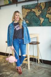 Style. Inspire. Repeat. Pink Velvet Booties with Jeans & a Tee