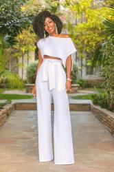 Side Slit Crop Top + High Waist Belted Pants