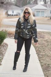 Camo Jacket + Tall Boots.