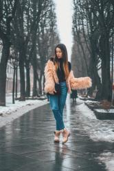 Pink fur coat & gloomy day