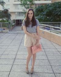 Tee + Lace Shorts + Statement Necklace