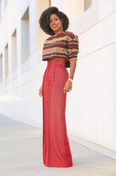 Embroidered Crop Top + High Waist Houndstooth Pants