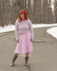 Mixed Pastel Cropped Sweater & Pink Midi Skirt: The Light Of Spring
