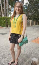 Green And Gold: Mustard Tanks and Soft Shorts with Rebecca Minkoff Mini MAC Bag